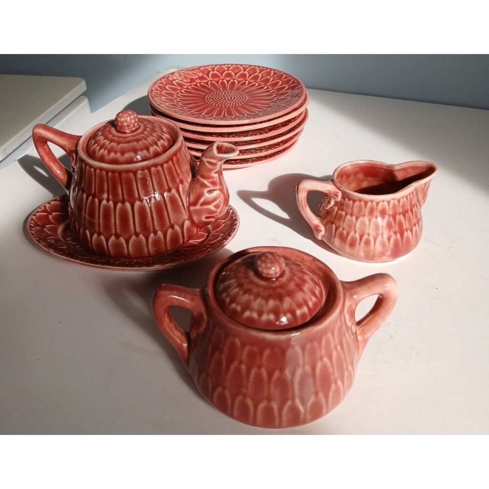 12 pc Pink MAJOLICA Child’s TEA SET Made in Japan 1920s-30s